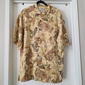 NEW Three Palm Brand Shirt Men L Short Sleeve Hawaiian Island 100% Silk Washable